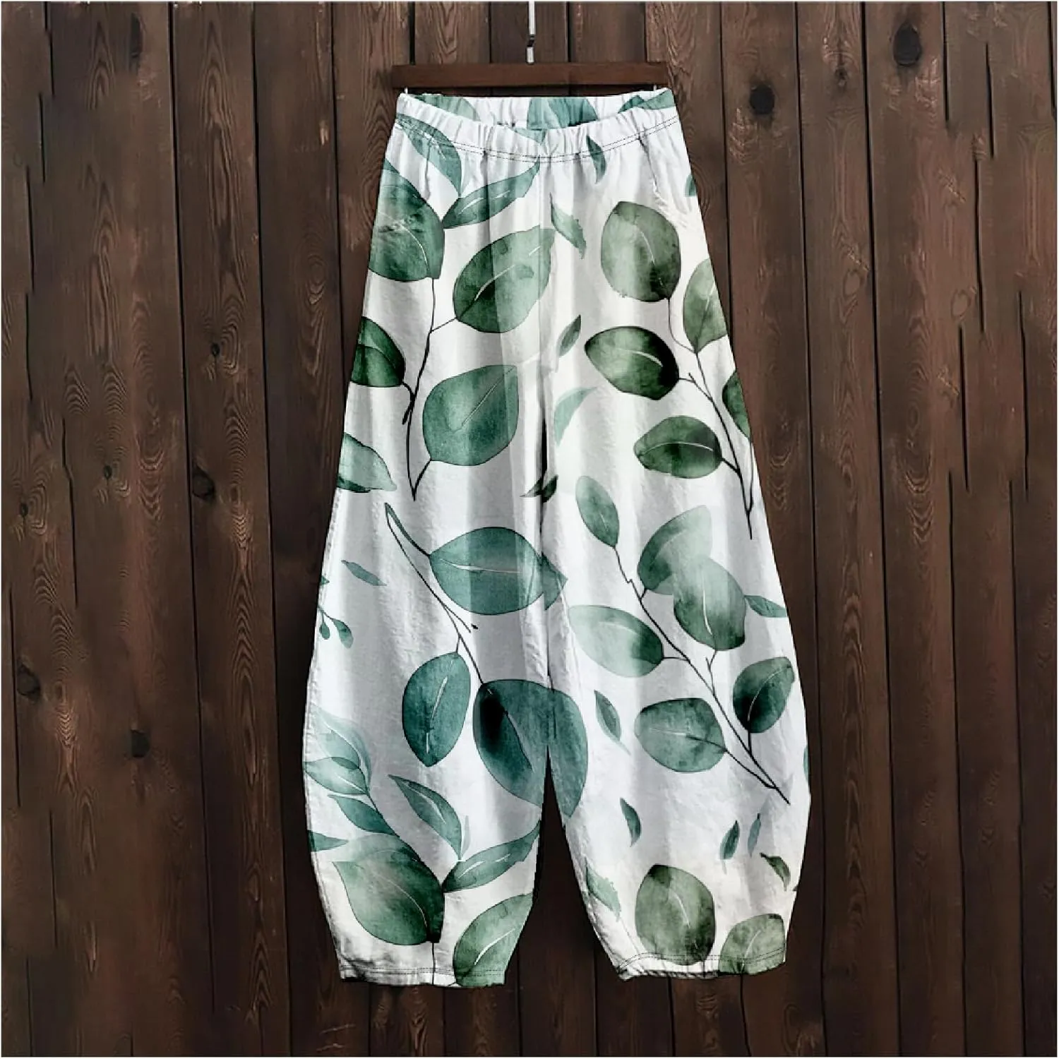HOTYD Wide Leg Lantern Pants for Women Boho Floral Printed Low Rise Casual Pants Elastic Waist Baggy Trousers with Pockets