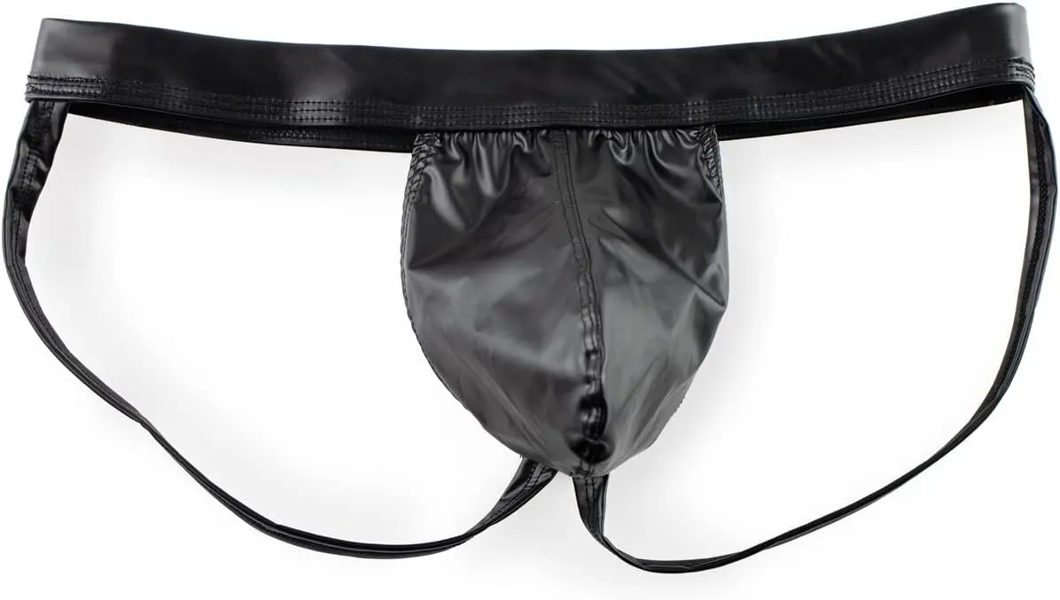 JEsilunmaMY Men's Butt-Flaunting Jockstrap Patent Leather U Convex Pouch Thongs Lingerie Backless Athletic Supporter Panties