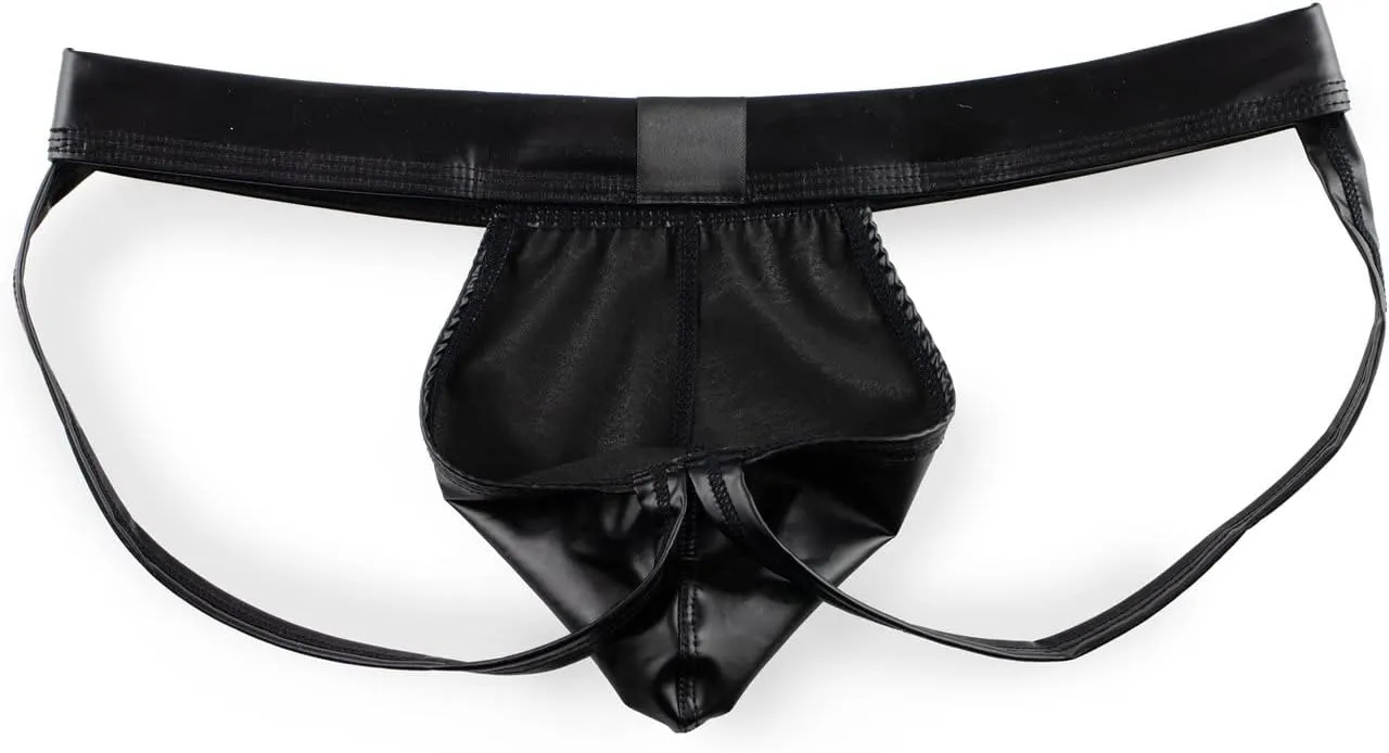 JEsilunmaMY Men's Butt-Flaunting Jockstrap Patent Leather U Convex Pouch Thongs Lingerie Backless Athletic Supporter Panties