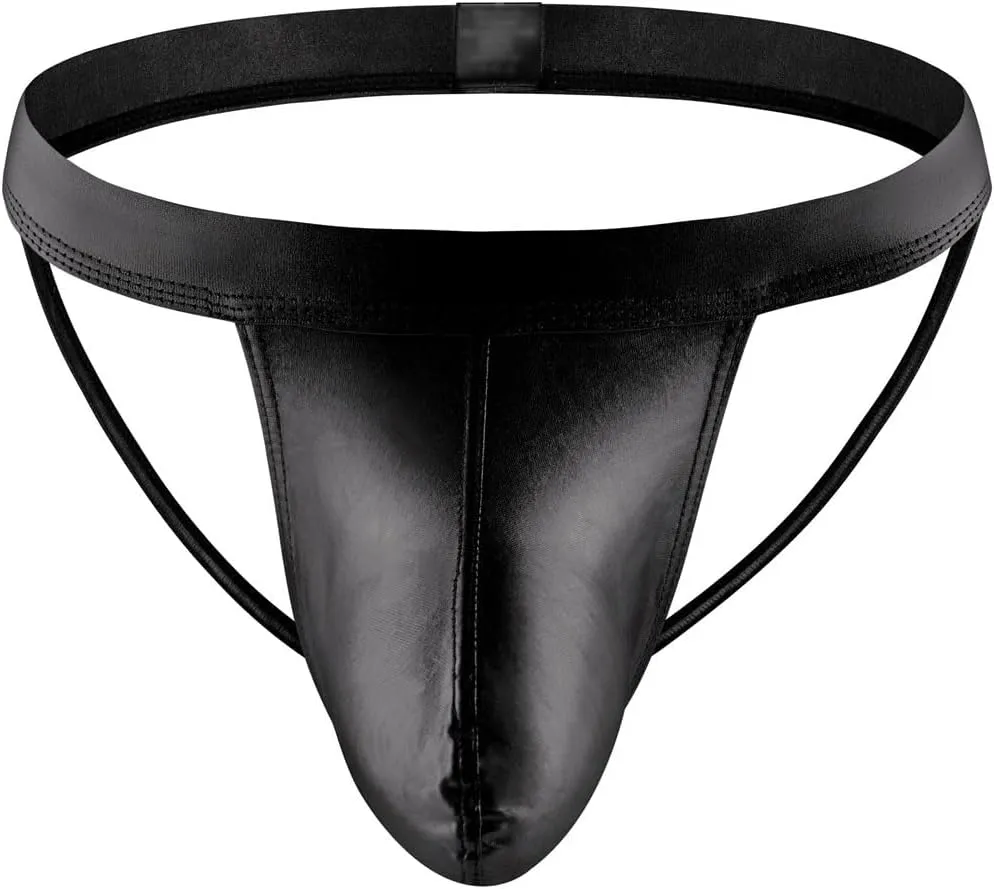 JEsilunmaMY Men's Butt-Flaunting Jockstrap Patent Leather U Convex Pouch Thongs Lingerie Backless Athletic Supporter Panties