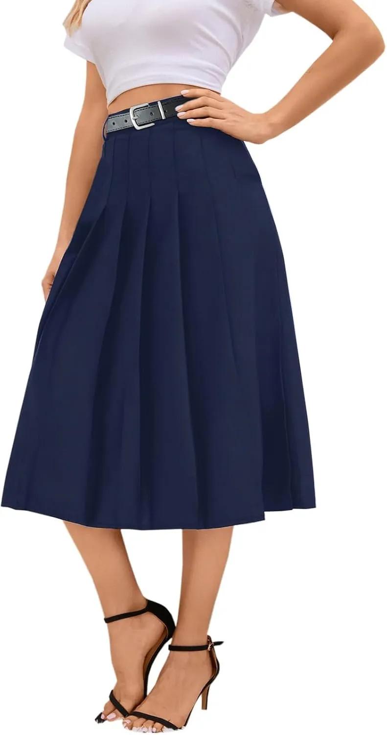 Joe Wenko Girls Womens High Waist Pleated Long Skirt with Pockets