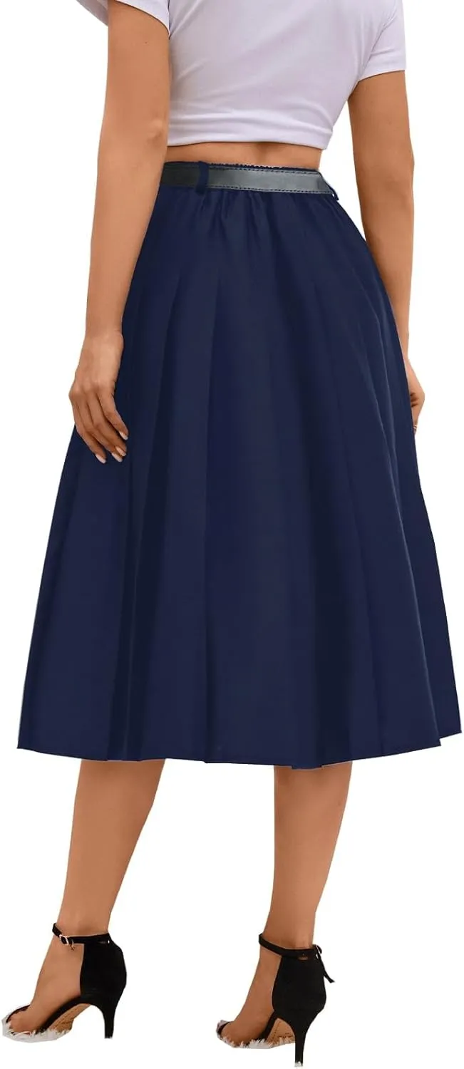 Joe Wenko Girls Womens High Waist Pleated Long Skirt with Pockets