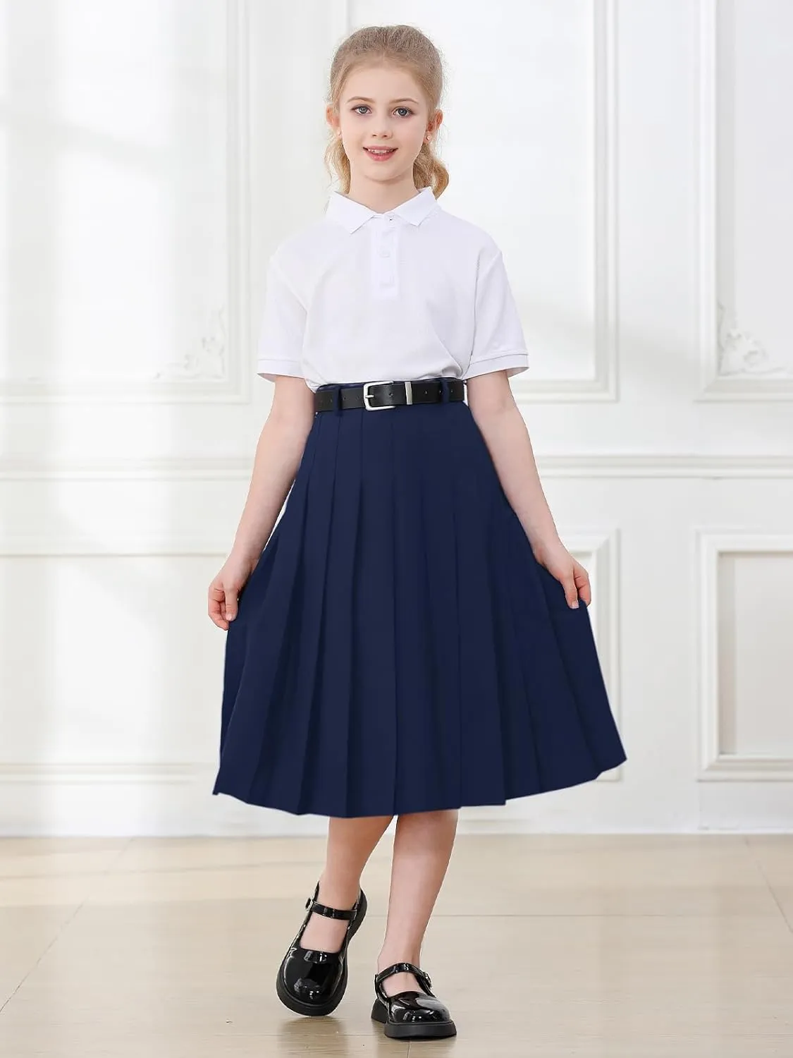 Joe Wenko Girls Womens High Waist Pleated Long Skirt with Pockets