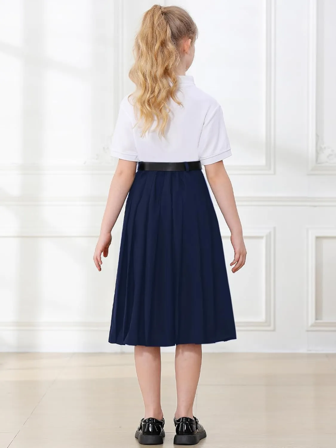 Joe Wenko Girls Womens High Waist Pleated Long Skirt with Pockets