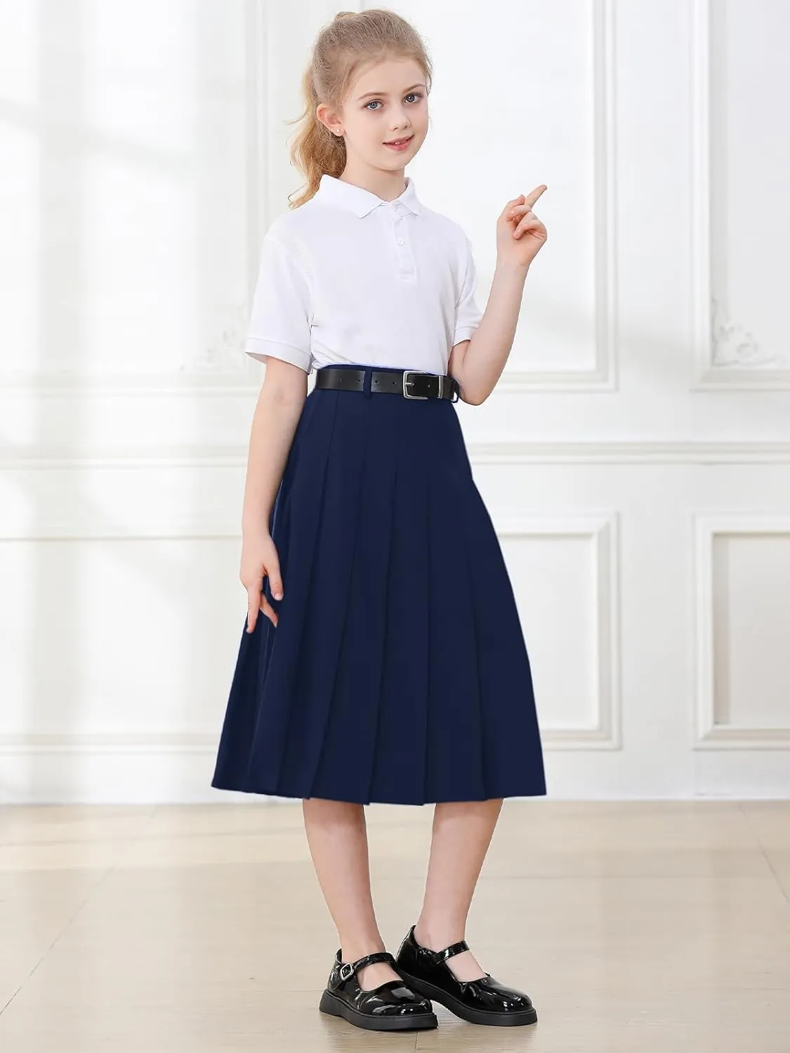 Joe Wenko Girls Womens High Waist Pleated Long Skirt with Pockets