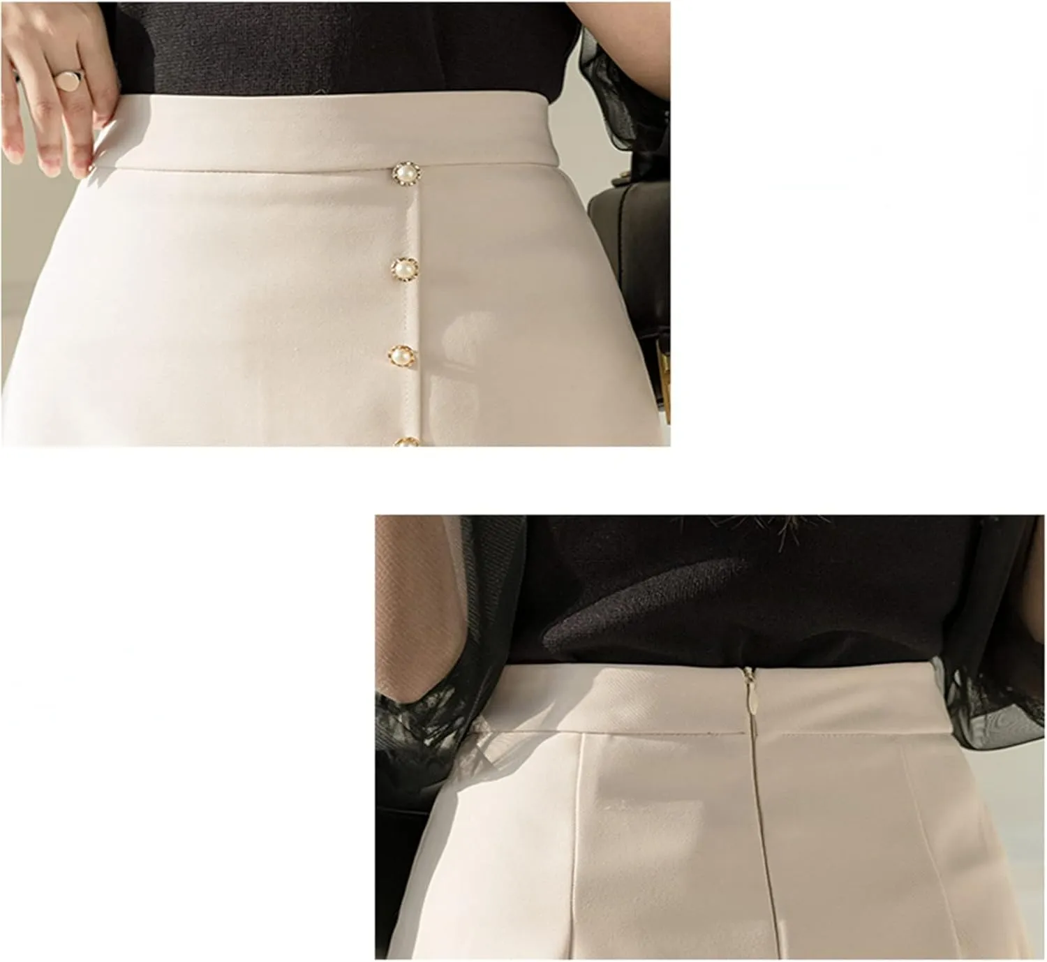 Kelsiop Women's Skirts High Waist Beaded Midi Skirt Solid Color Retro Fashion Summer Pleated Skirts