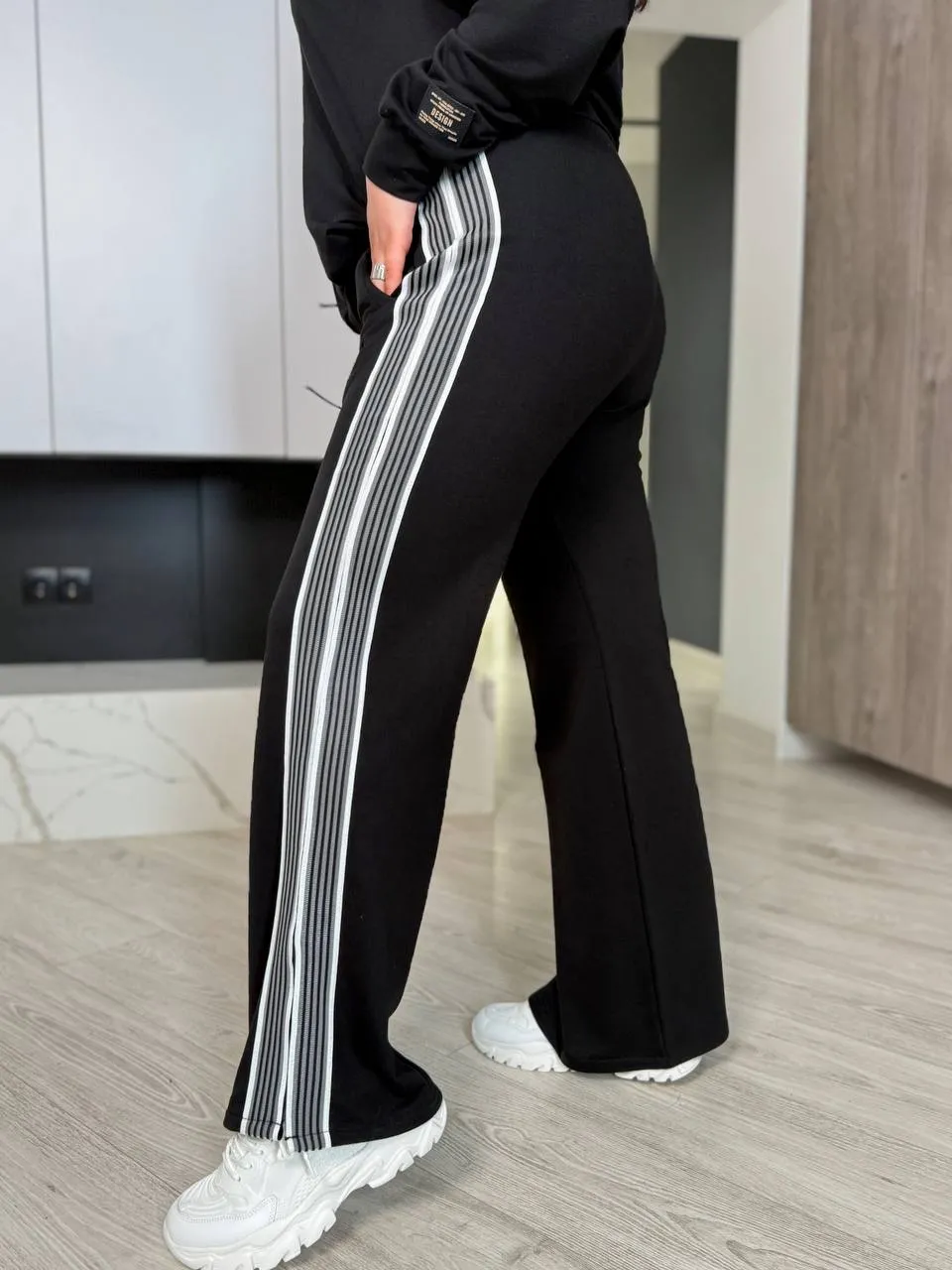 Knit set with side stripes