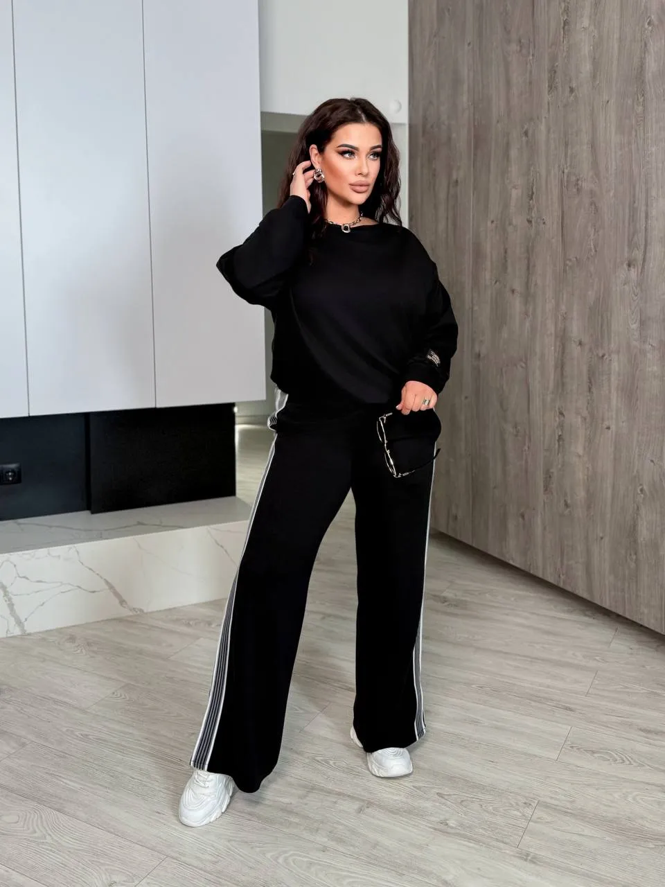 Knit set with side stripes