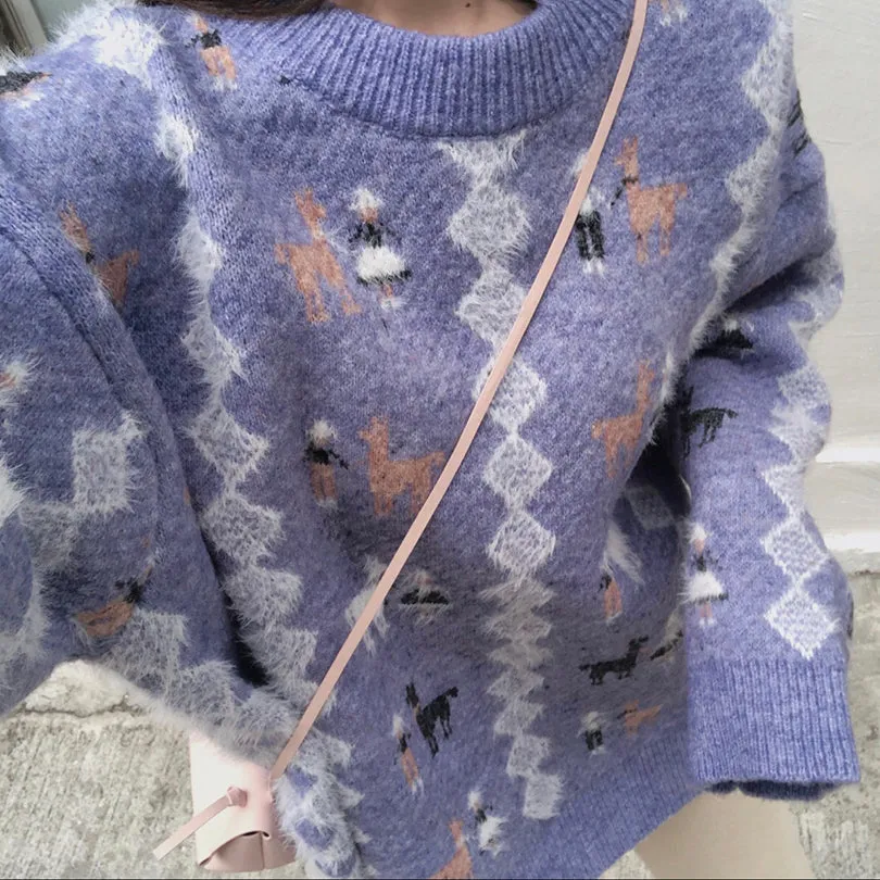 [Korean Style] Anna Deer Pattern Knit Sweater