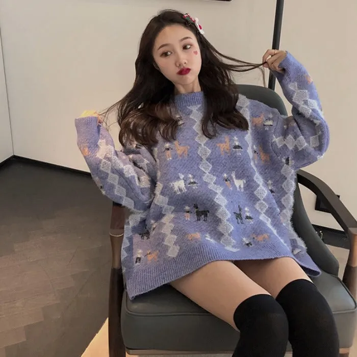 [Korean Style] Anna Deer Pattern Knit Sweater