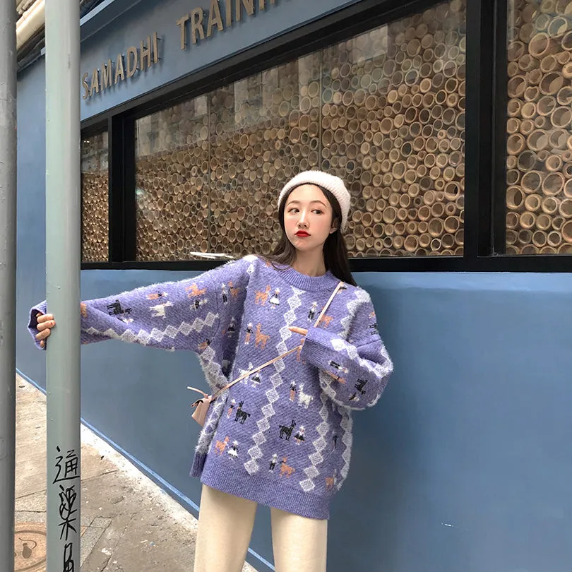 [Korean Style] Anna Deer Pattern Knit Sweater