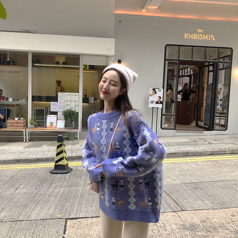 [Korean Style] Anna Deer Pattern Knit Sweater