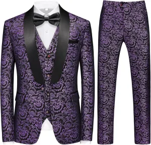 KUDORO Mens Suits Slim Fit 3 Piece Tuxedo Suit for Men Shawl Collar Dinner Party Prom Dress Tux Jacket Vest Pants Set
