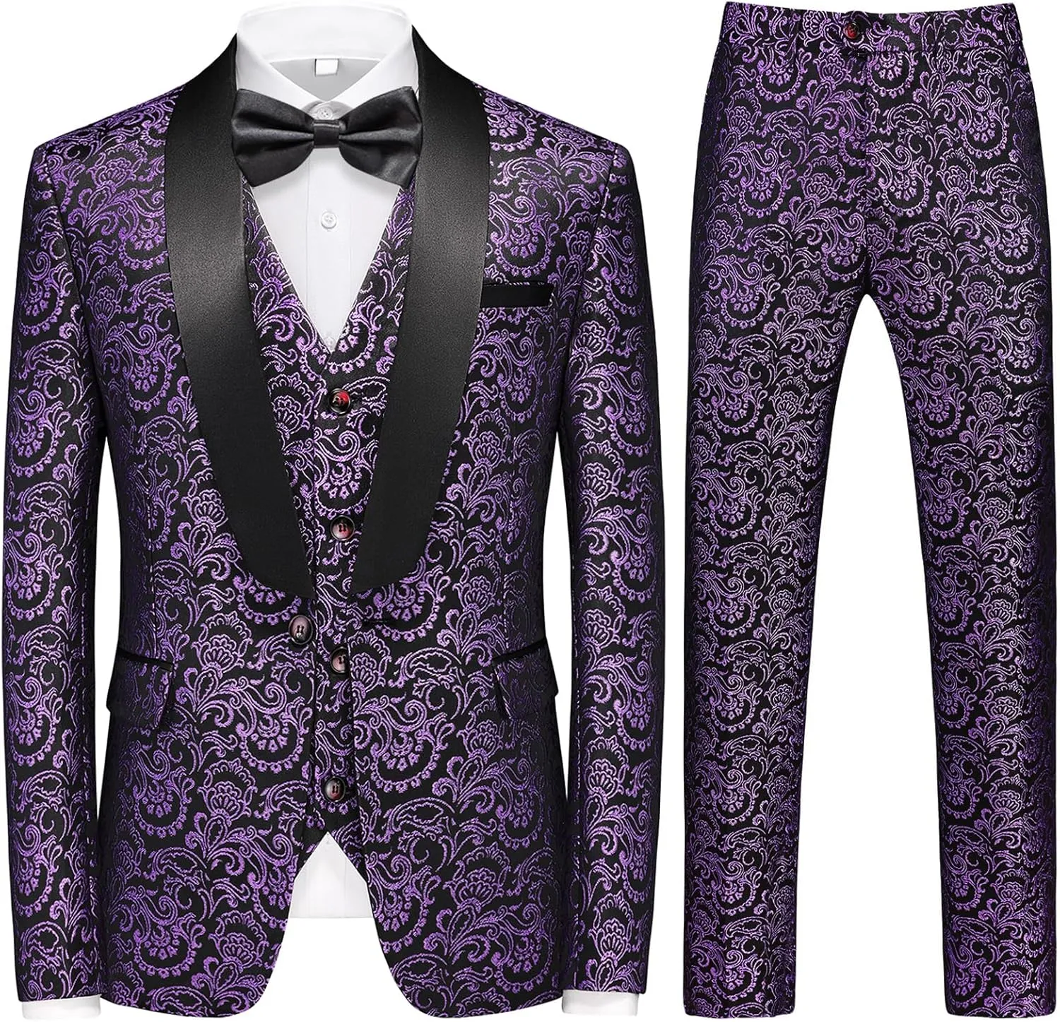 KUDORO Mens Suits Slim Fit 3 Piece Tuxedo Suit for Men Shawl Collar Dinner Party Prom Dress Tux Jacket Vest Pants Set