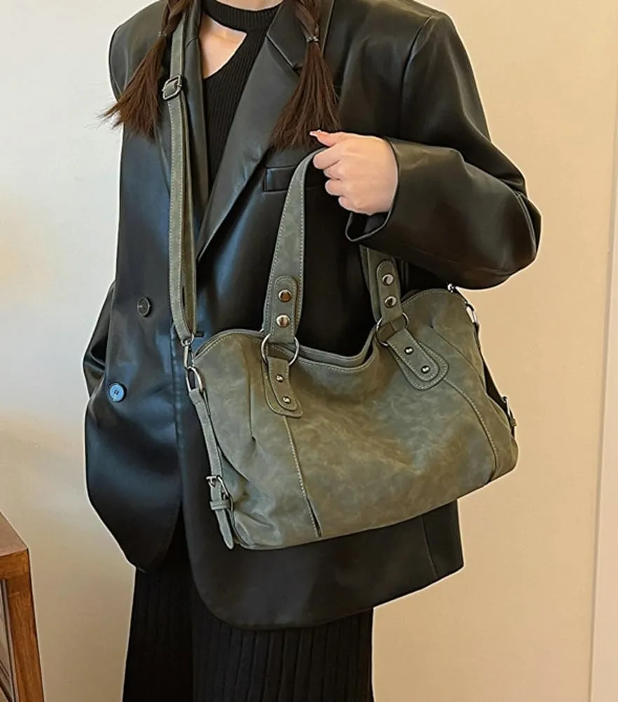 Large Capacity Tote Bag for Women Soft Vegan Leather Shoulder Crossbody Purse Casual Working Handbag Satchel