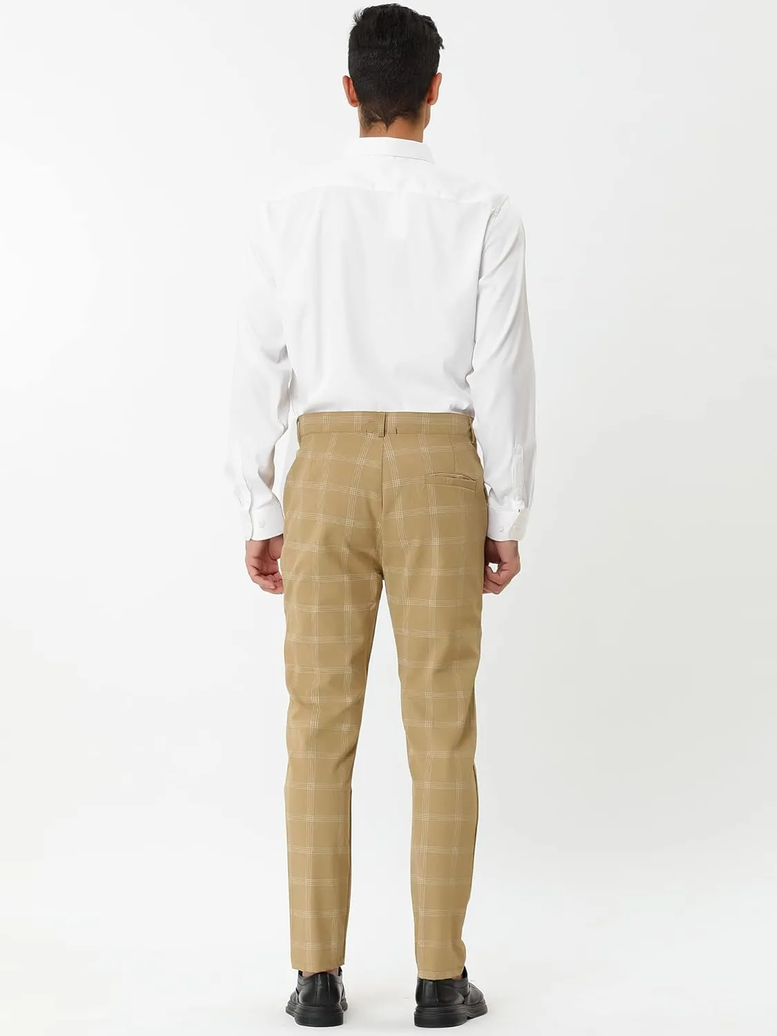 Lars Amadeus Men's Dress Plaid Pants Slim Fit Flat Front Business Pencil Trousers with Pockets