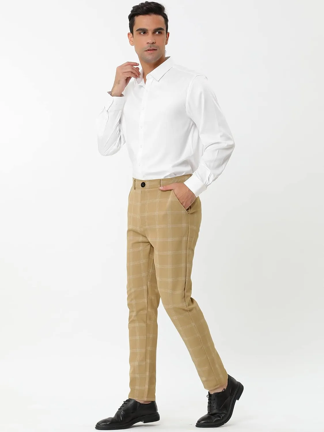 Lars Amadeus Men's Dress Plaid Pants Slim Fit Flat Front Business Pencil Trousers with Pockets