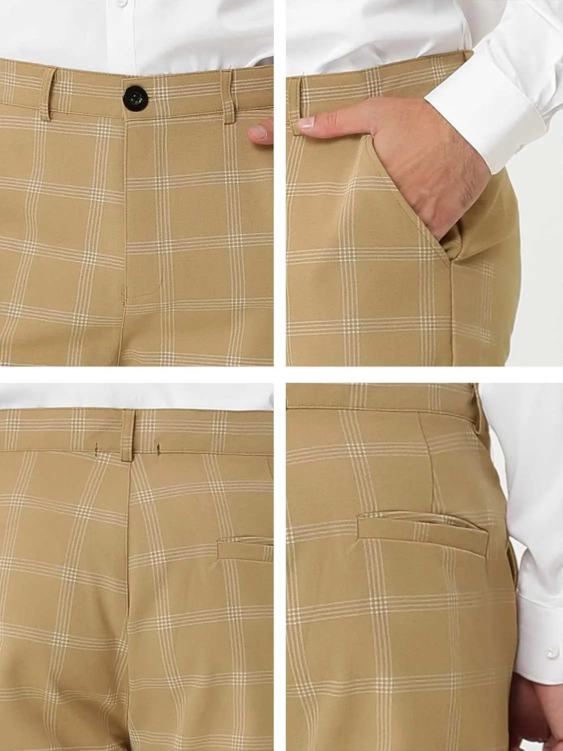 Lars Amadeus Men's Dress Plaid Pants Slim Fit Flat Front Business Pencil Trousers with Pockets