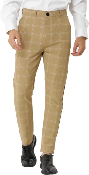 Lars Amadeus Men's Dress Plaid Pants Slim Fit Flat Front Business Pencil Trousers with Pockets