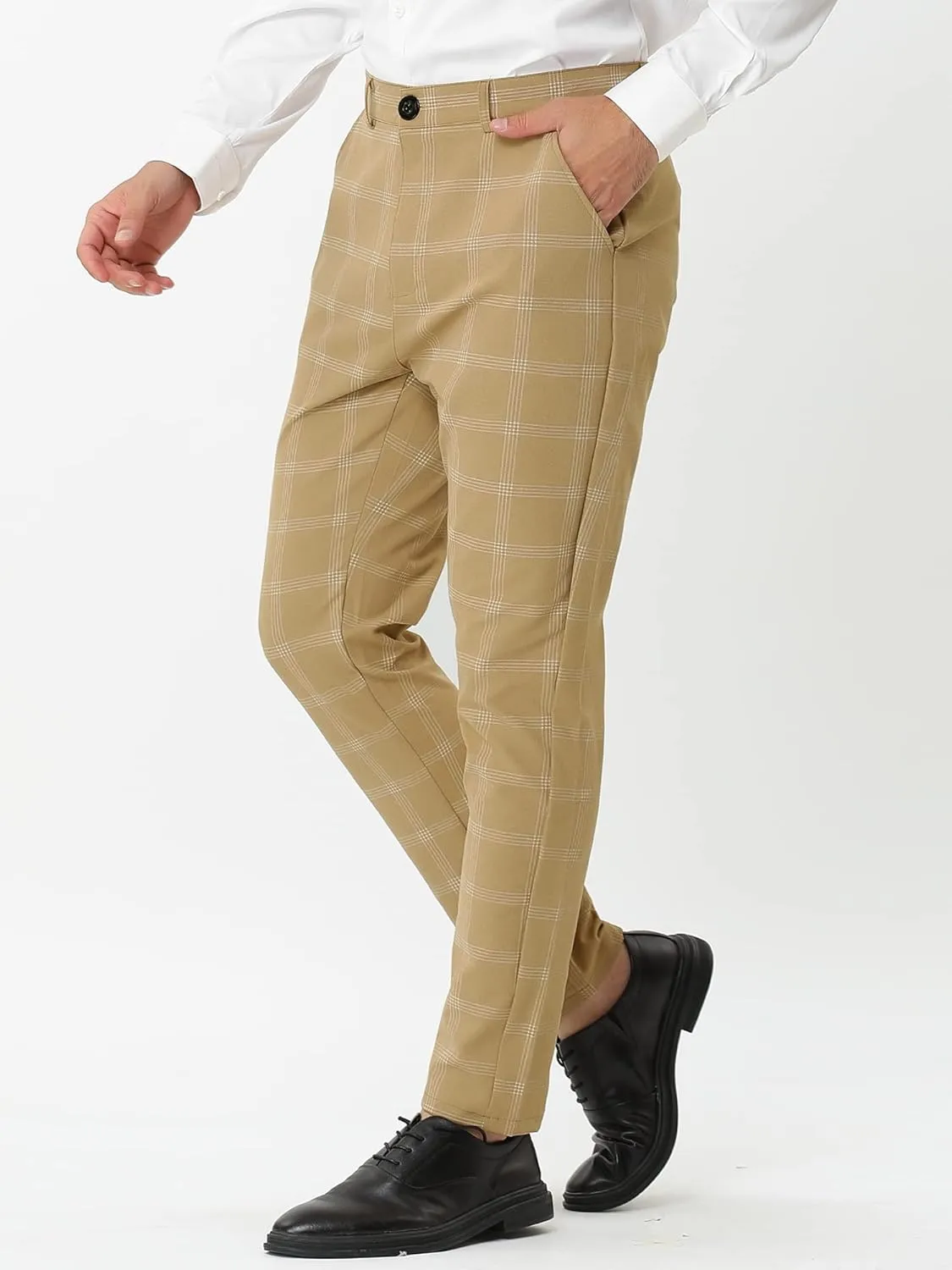Lars Amadeus Men's Dress Plaid Pants Slim Fit Flat Front Business Pencil Trousers with Pockets