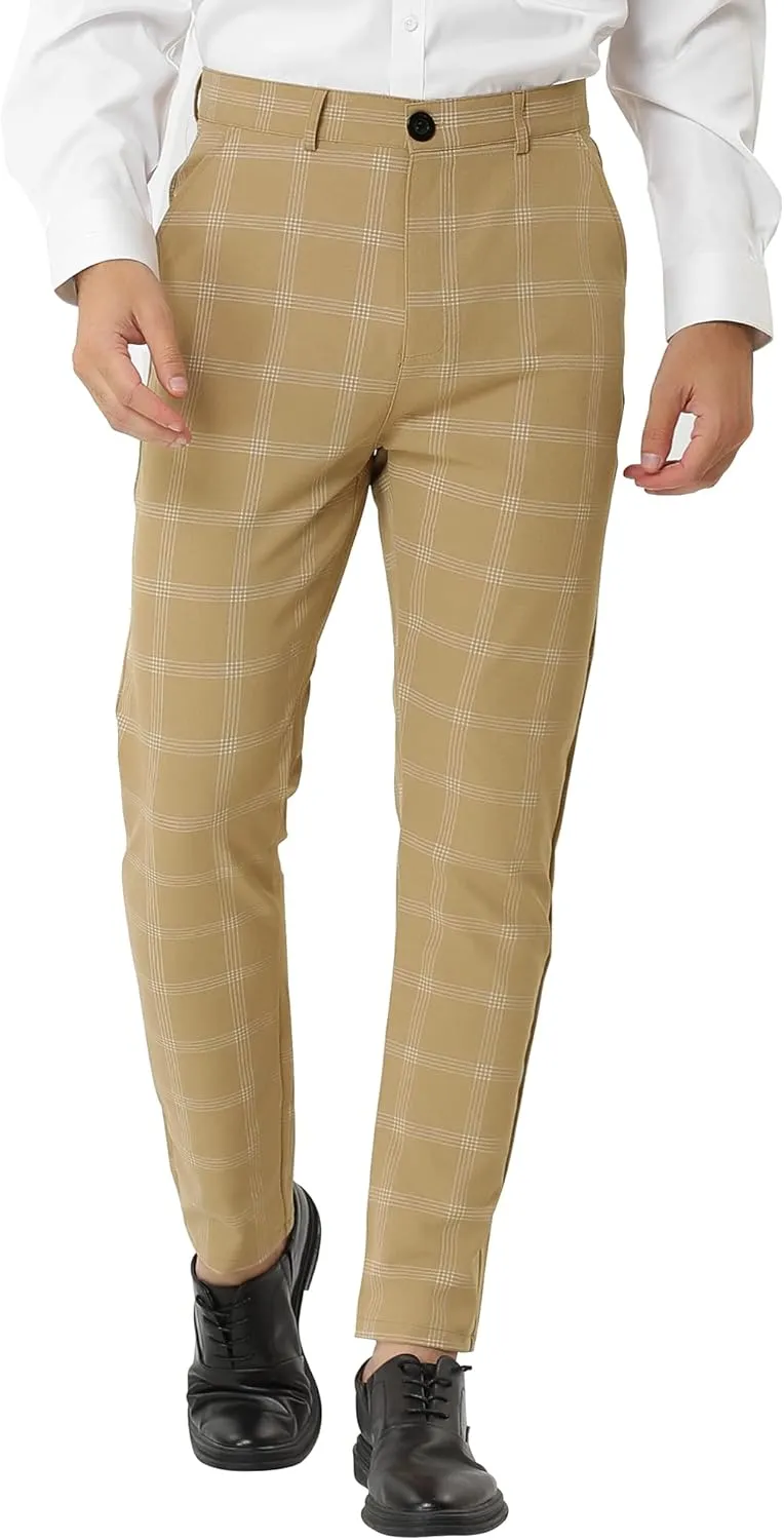 Lars Amadeus Men's Dress Plaid Pants Slim Fit Flat Front Business Pencil Trousers with Pockets