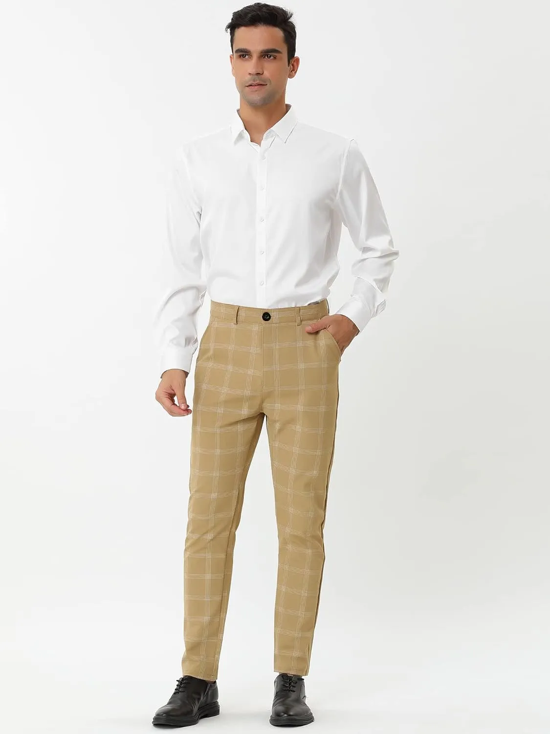 Lars Amadeus Men's Dress Plaid Pants Slim Fit Flat Front Business Pencil Trousers with Pockets