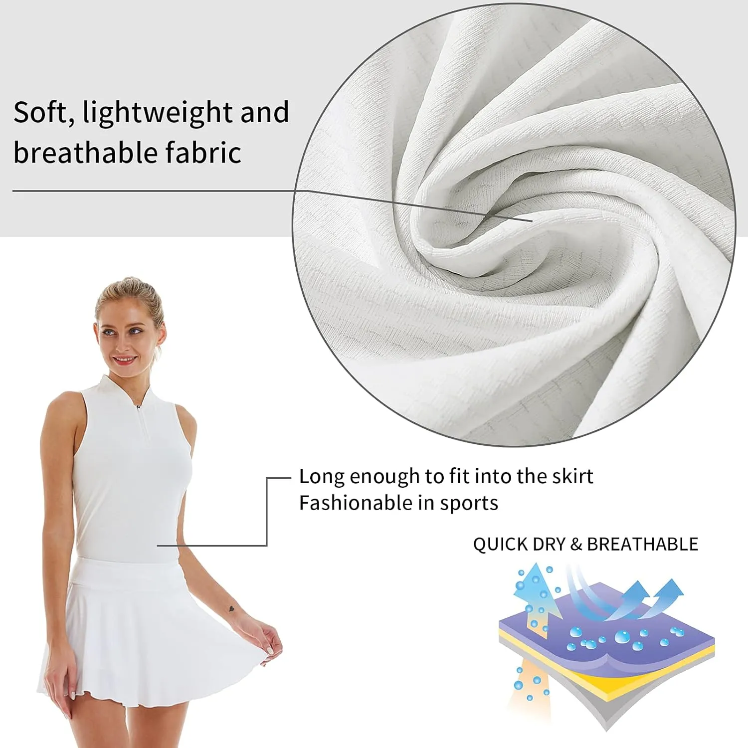 LastFor1 Women's Golf Polo Sleeveless Shirt Zip-Up UPF 50  UV Protection Athletic Tops Slim Fit Quick Dry Lightweight