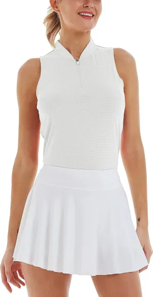 LastFor1 Women's Golf Polo Sleeveless Shirt Zip-Up UPF 50  UV Protection Athletic Tops Slim Fit Quick Dry Lightweight