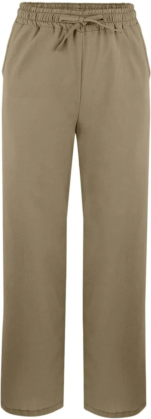 Linen Pants for Women 2025 Summer High Waist Elastic Straight Leg Pant Casual Loose Lightweight Beach Trousers