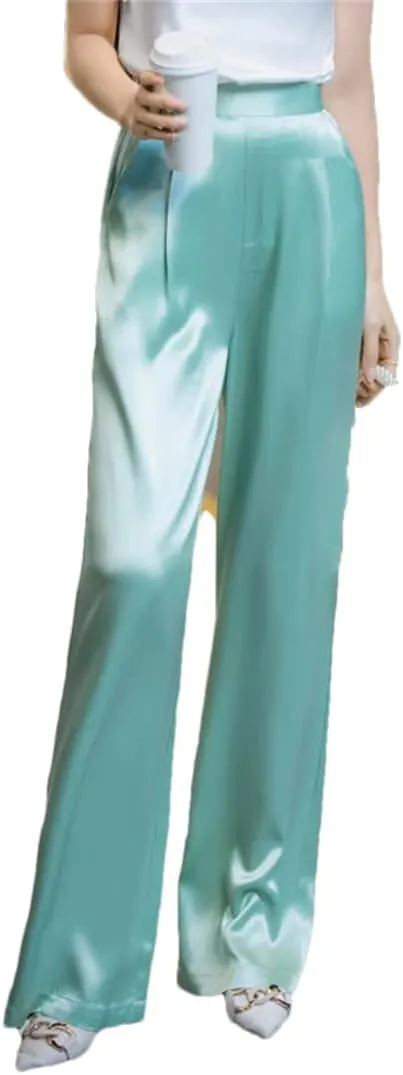 Loose High Waist Satin Pants for Women Long Pants Wide Leg Trousers