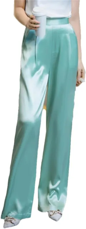 Loose High Waist Satin Pants for Women Long Pants Wide Leg Trousers