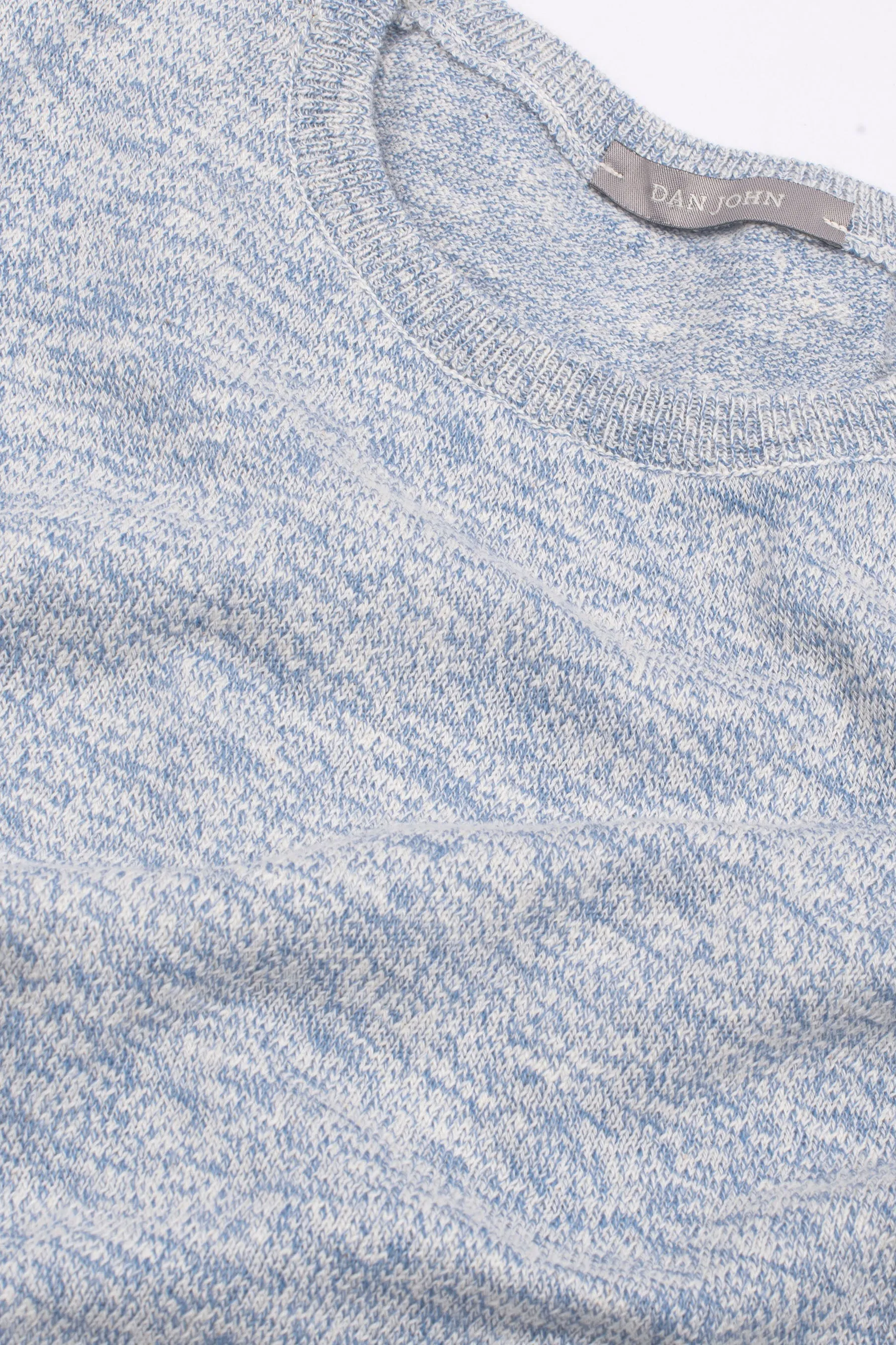 Maglia girocollo inserti a coste inglesi cielo