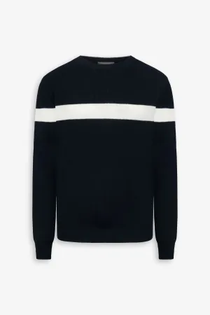 Maglia girocollo riga piazzata blu