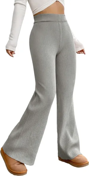 MakeMeChic Women's Wide Leg Pants Ribbed Knit High Waist Casual Lounge Pants