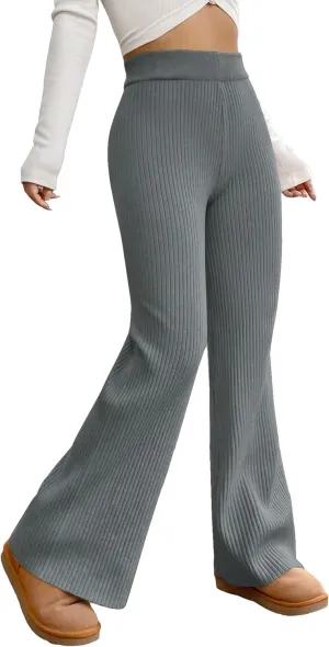 MakeMeChic Women's Wide Leg Pants Ribbed Knit High Waist Casual Lounge Pants