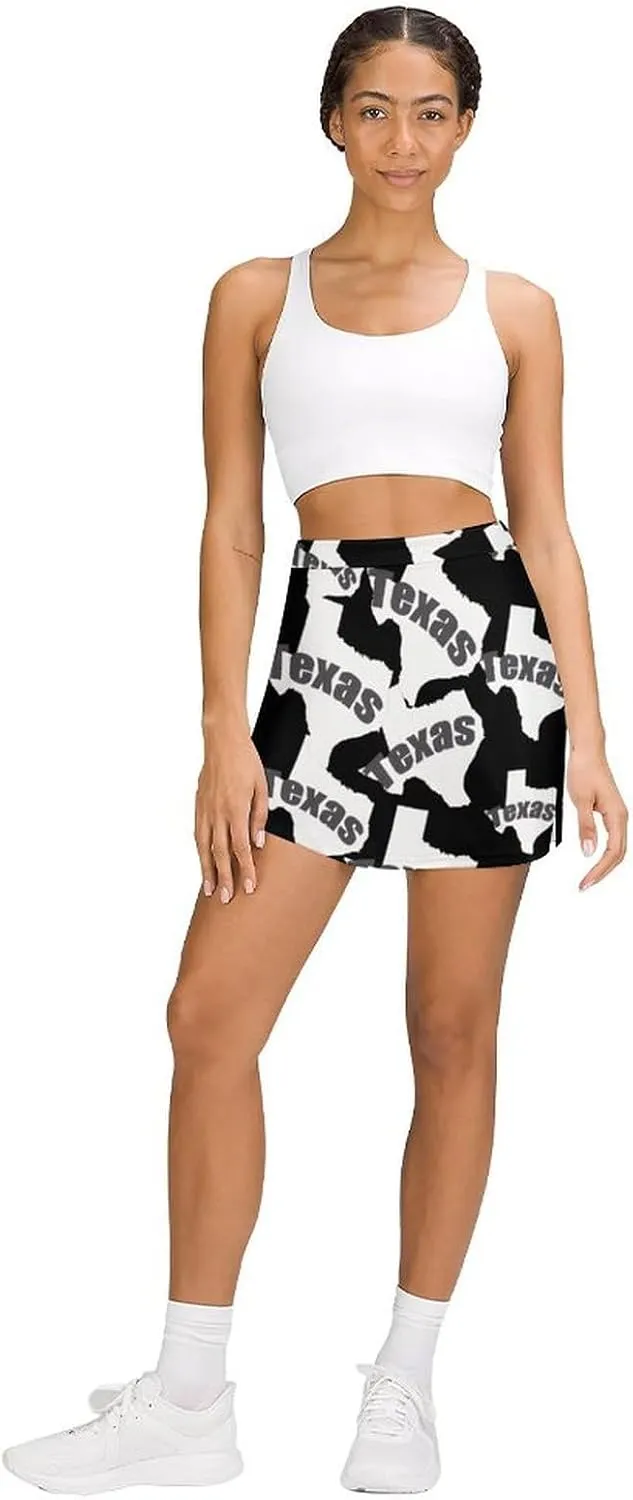 Map of Texas Women's Skort Athletic Skirt Golf Skorts A-line Skirts with Built-in Shorts Pockets