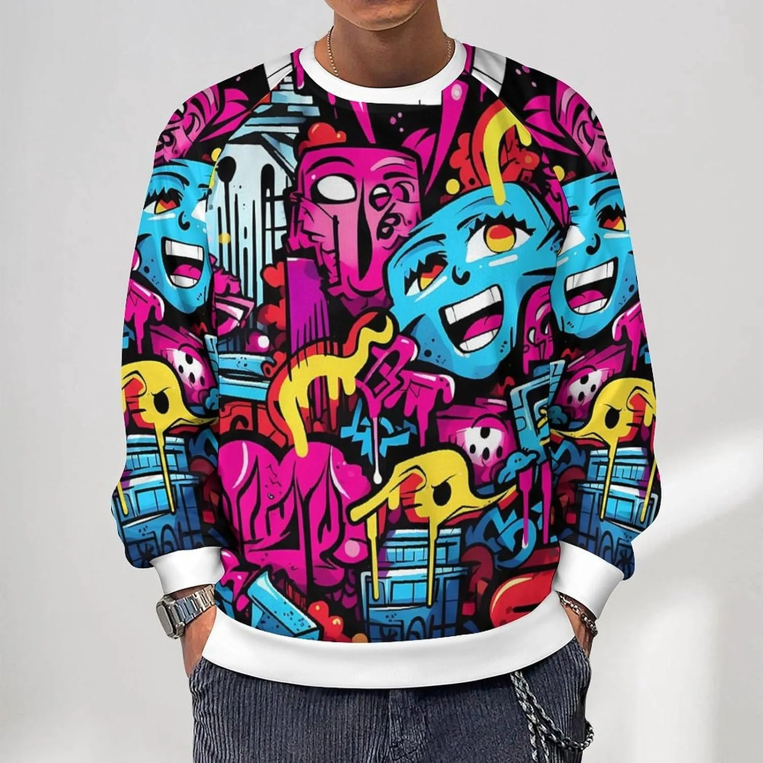 MARSVOVO Hip Hop Graphic Hoodie Essentials 50 Years of Hip Hop Long Sleeve Crew Neck Sweatshirt Fashion Street Tops