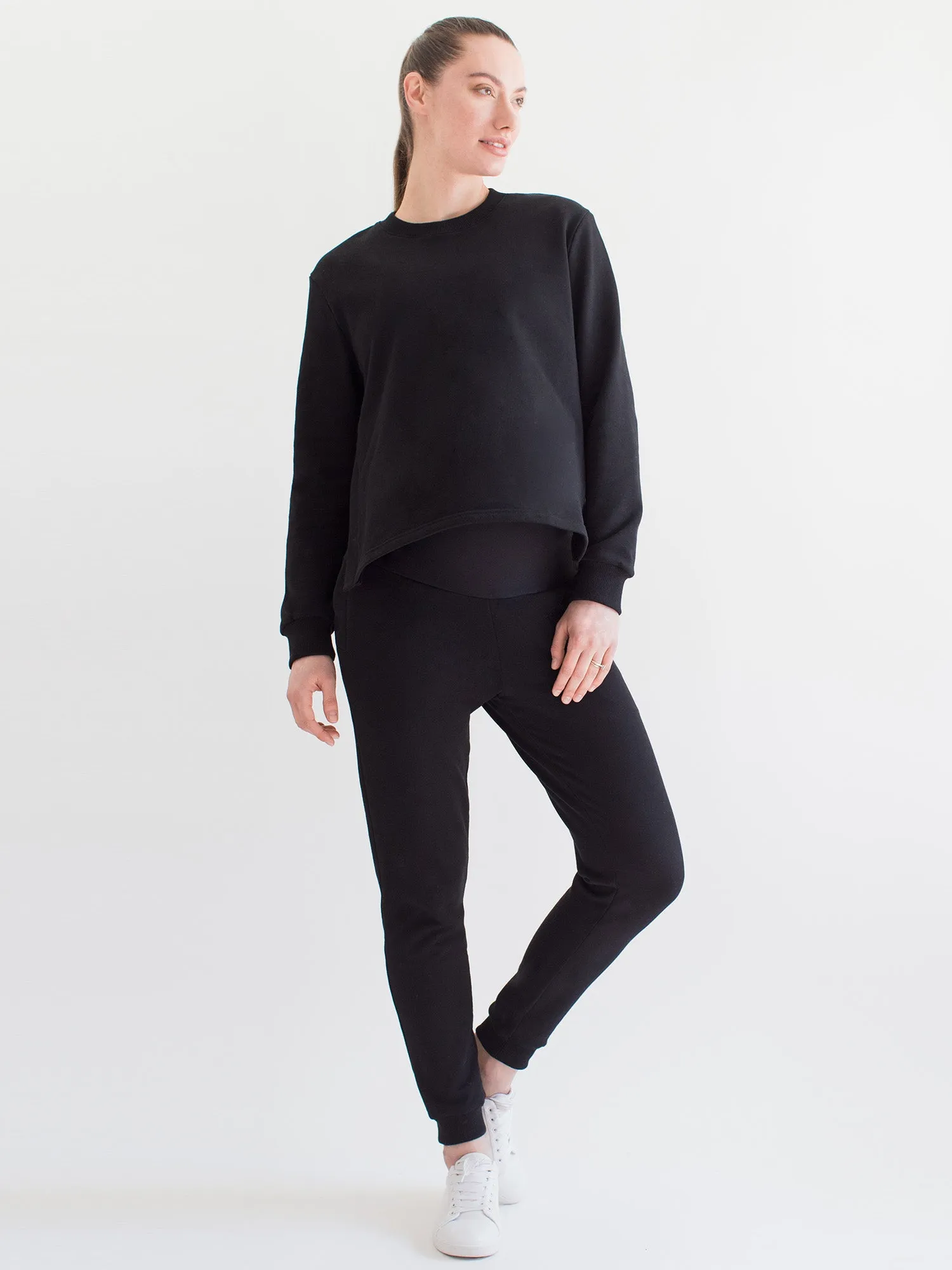 MATERNITY SIDE SPLIT SWEATSHIRT, BLACK
