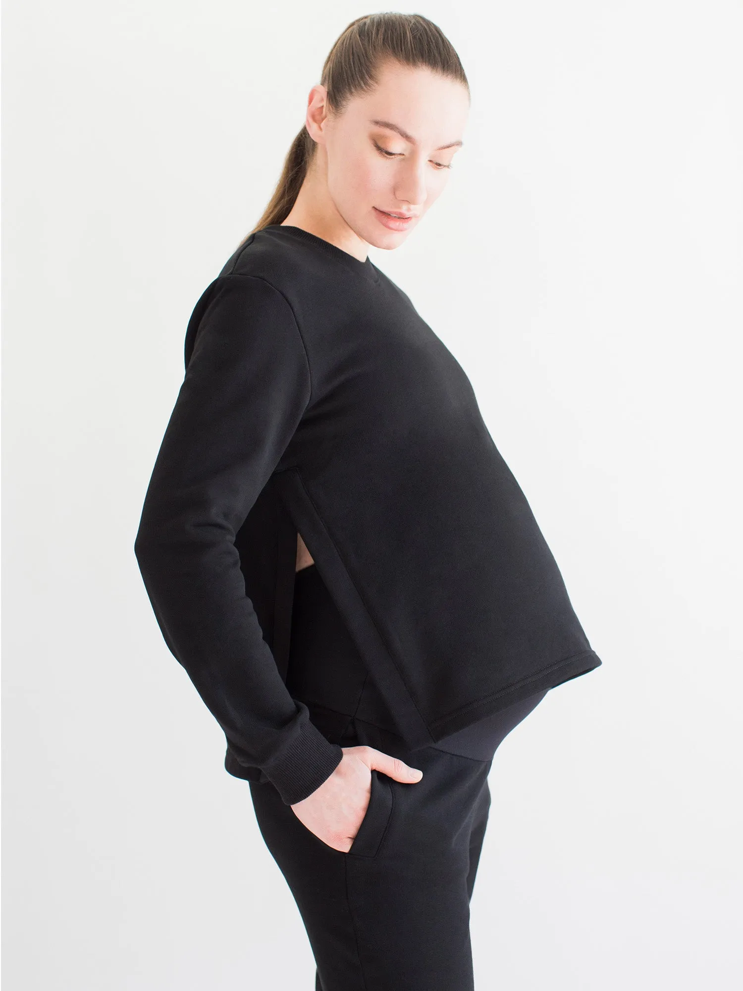 MATERNITY SIDE SPLIT SWEATSHIRT, BLACK