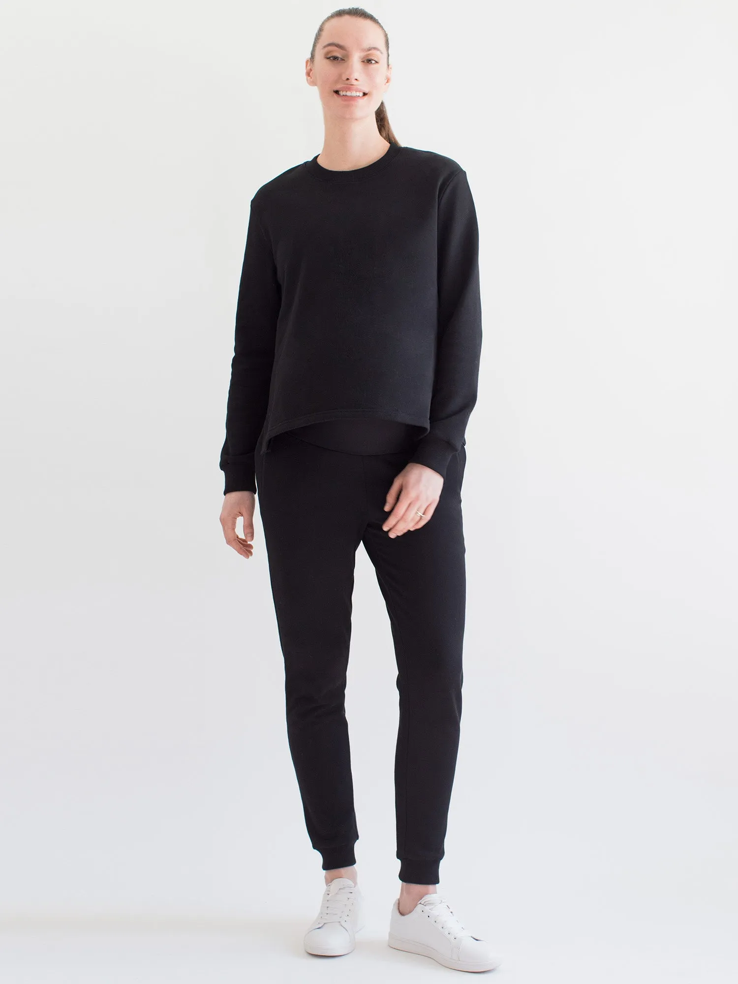 MATERNITY SIDE SPLIT SWEATSHIRT, BLACK