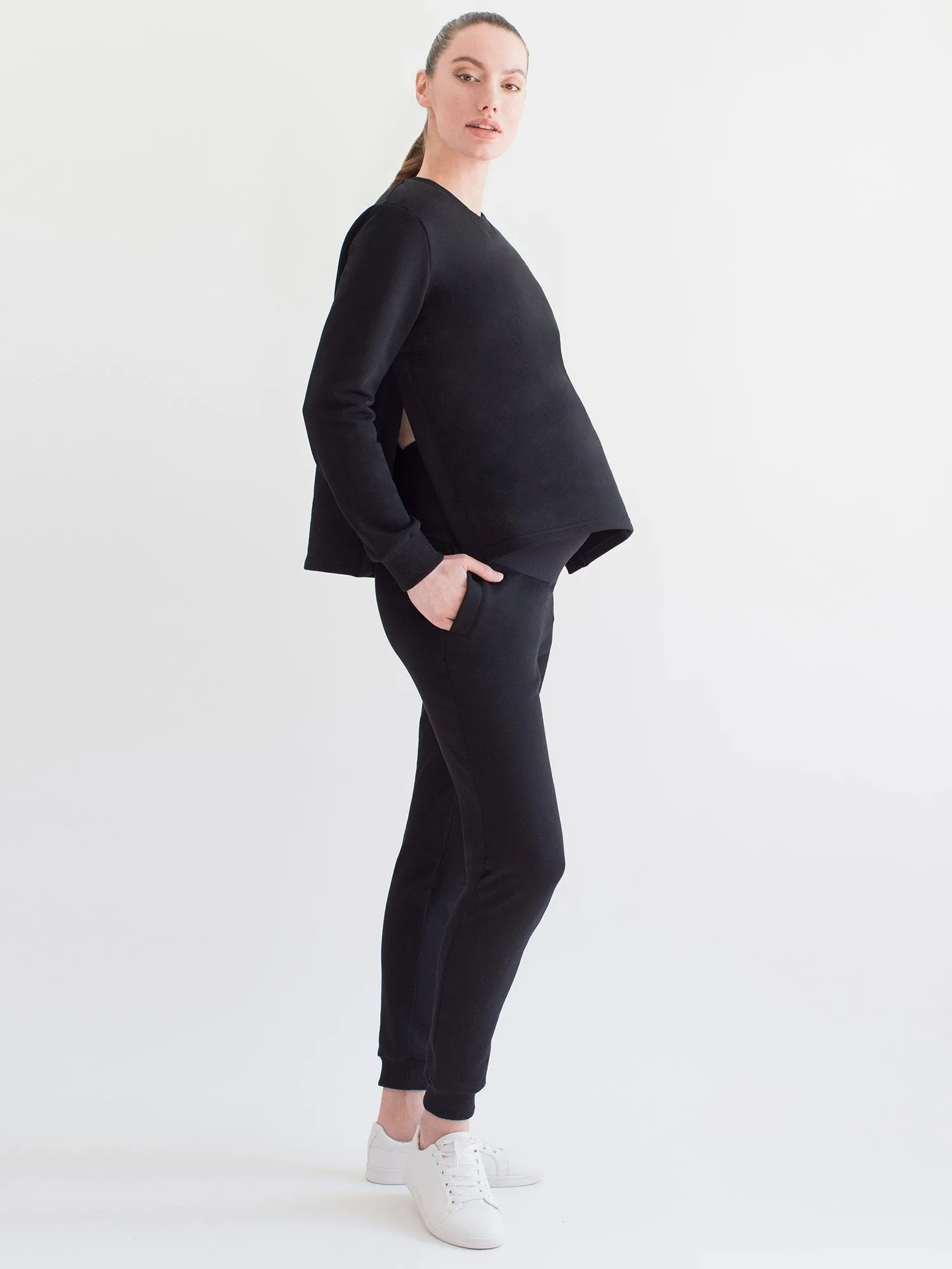 MATERNITY SIDE SPLIT SWEATSHIRT, BLACK