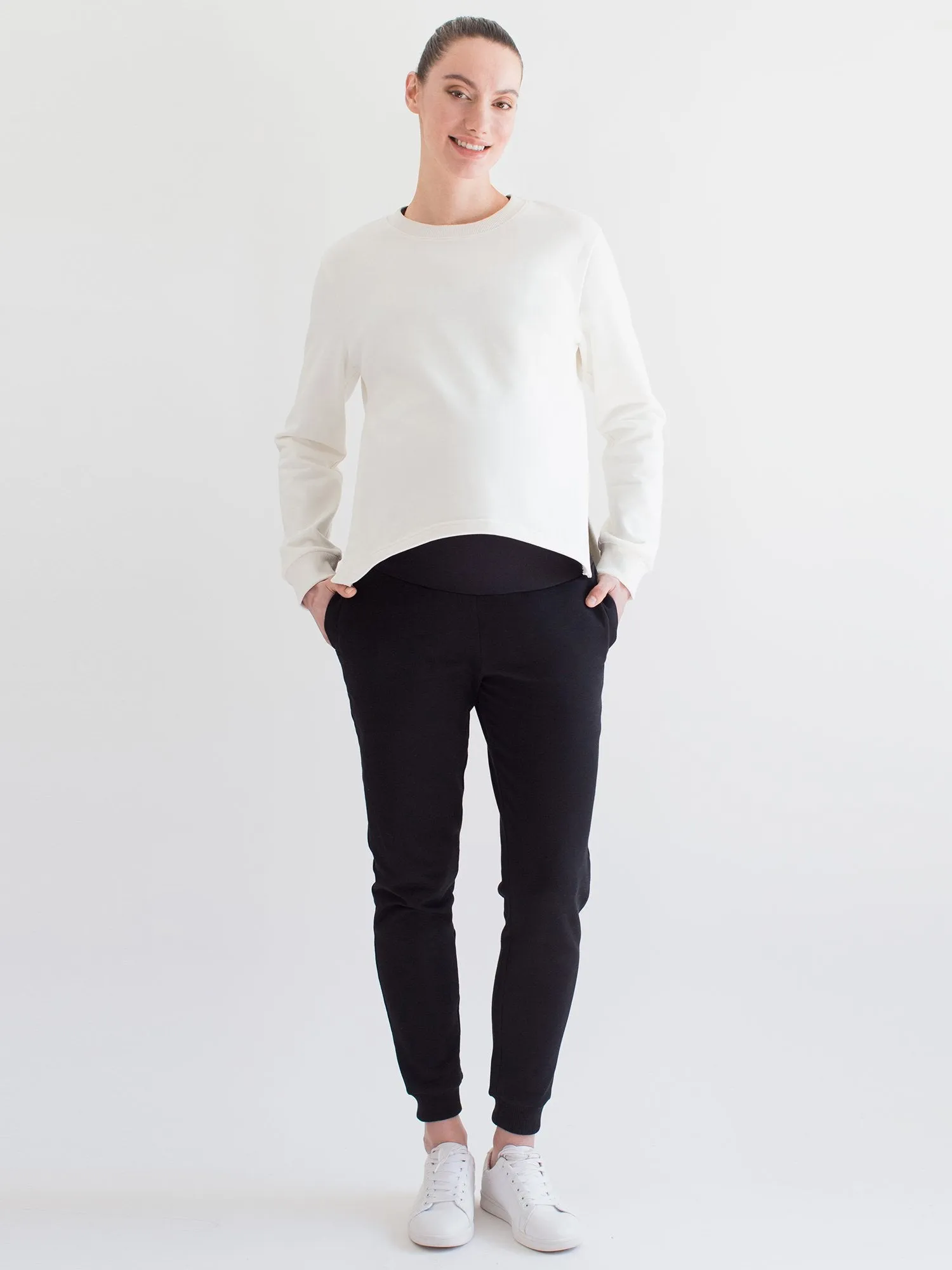 MATERNITY SIDE SPLIT SWEATSHIRT, WHITE