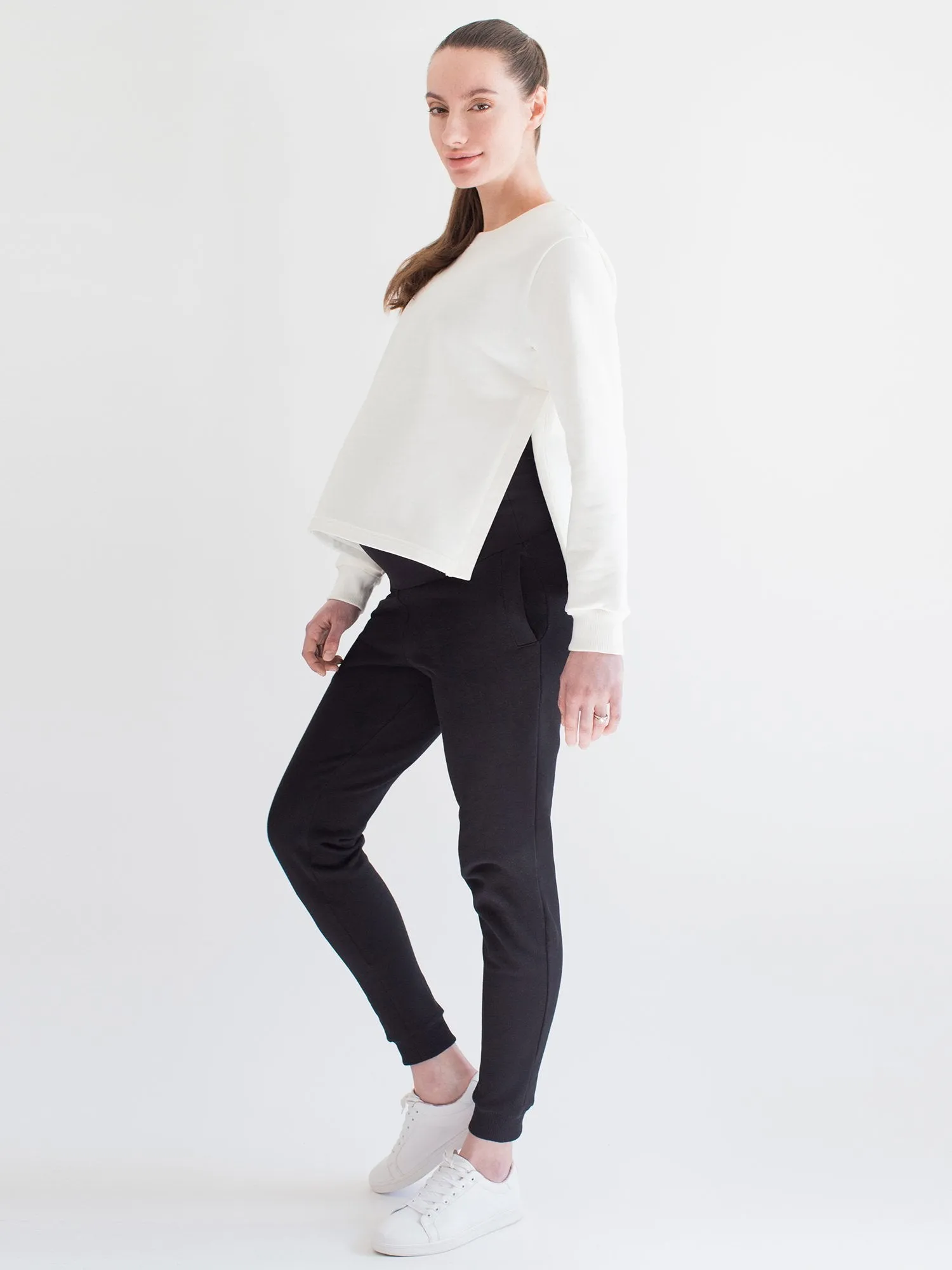 MATERNITY SIDE SPLIT SWEATSHIRT, WHITE