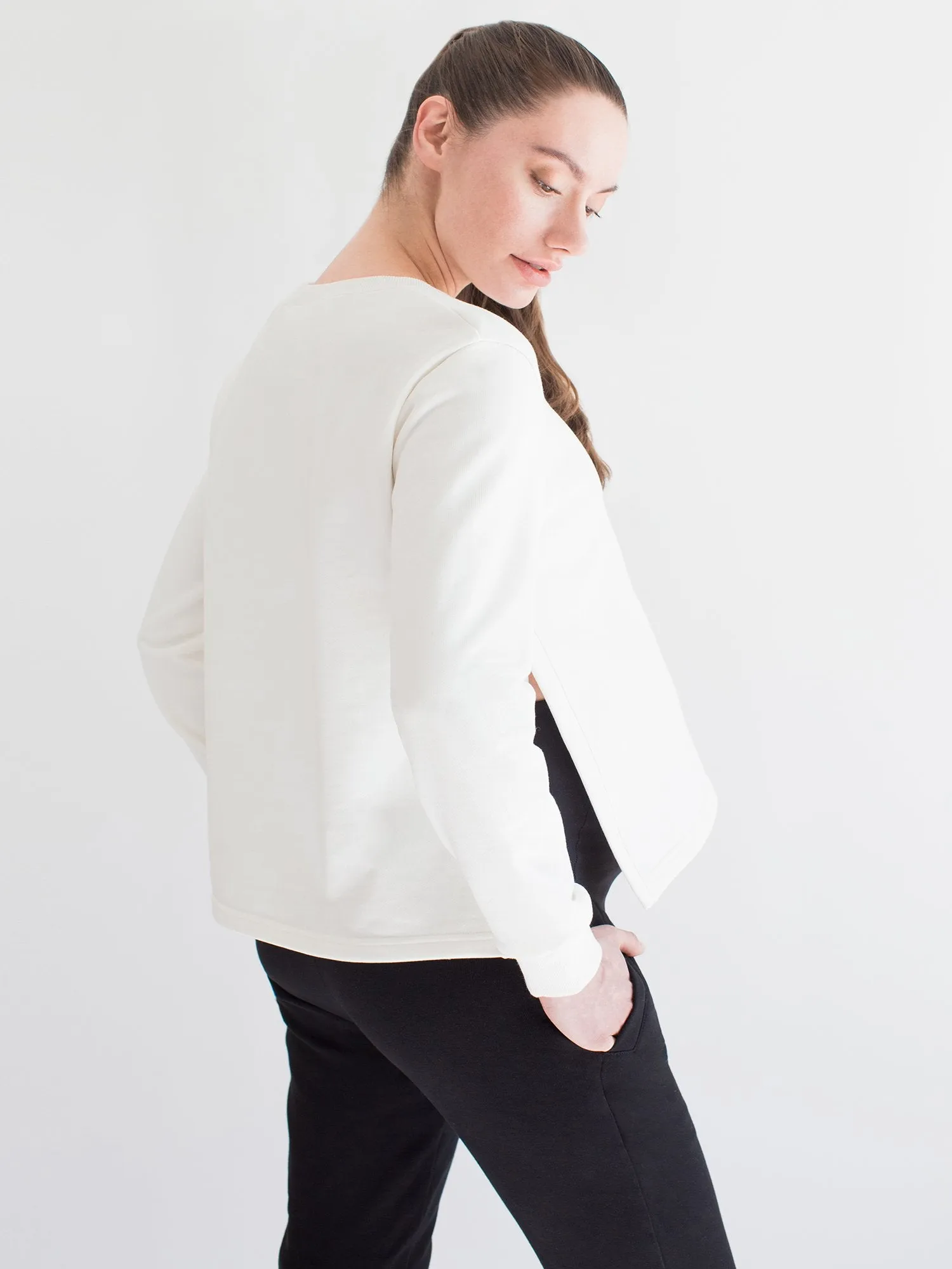 MATERNITY SIDE SPLIT SWEATSHIRT, WHITE