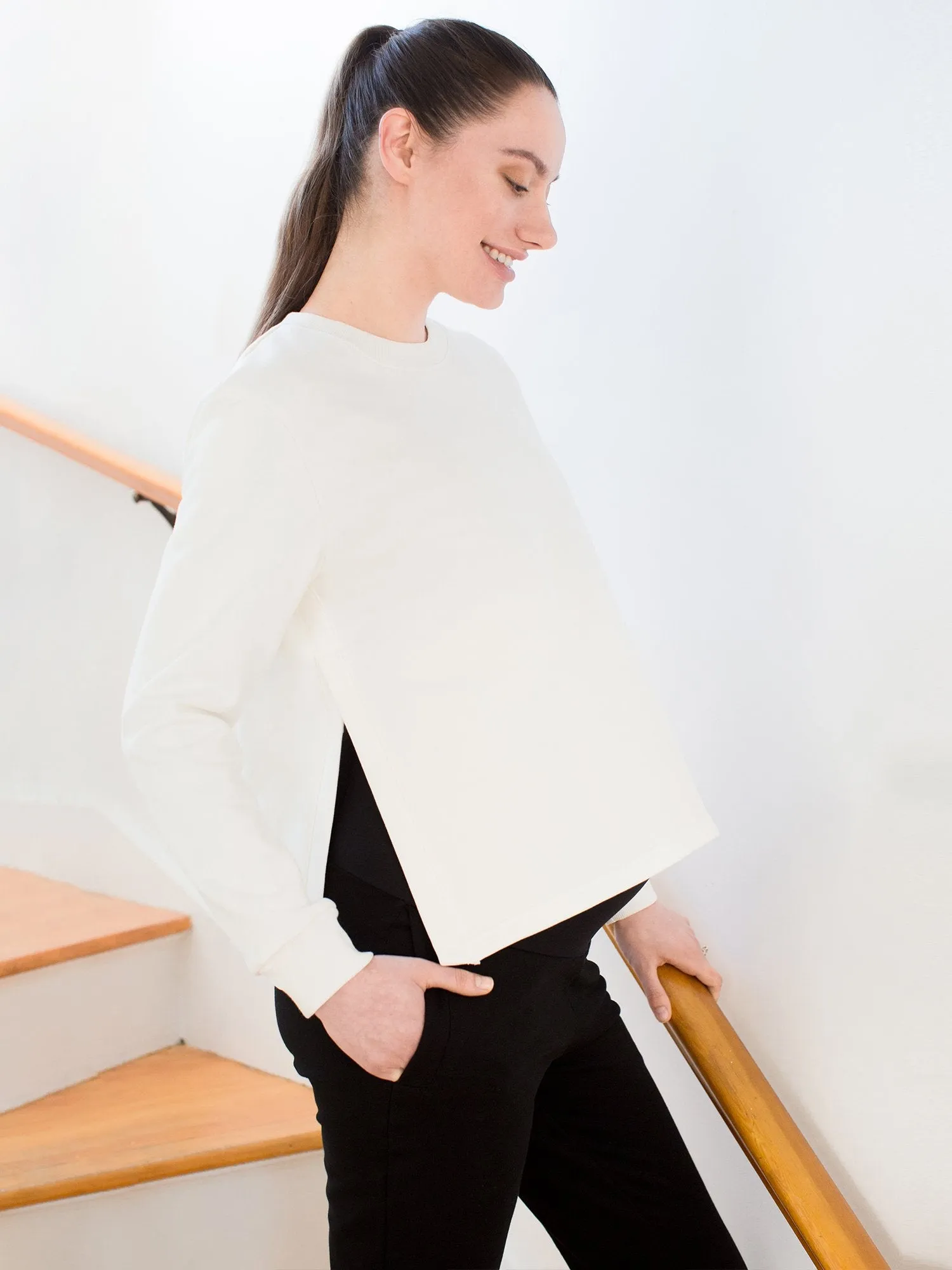 MATERNITY SIDE SPLIT SWEATSHIRT, WHITE