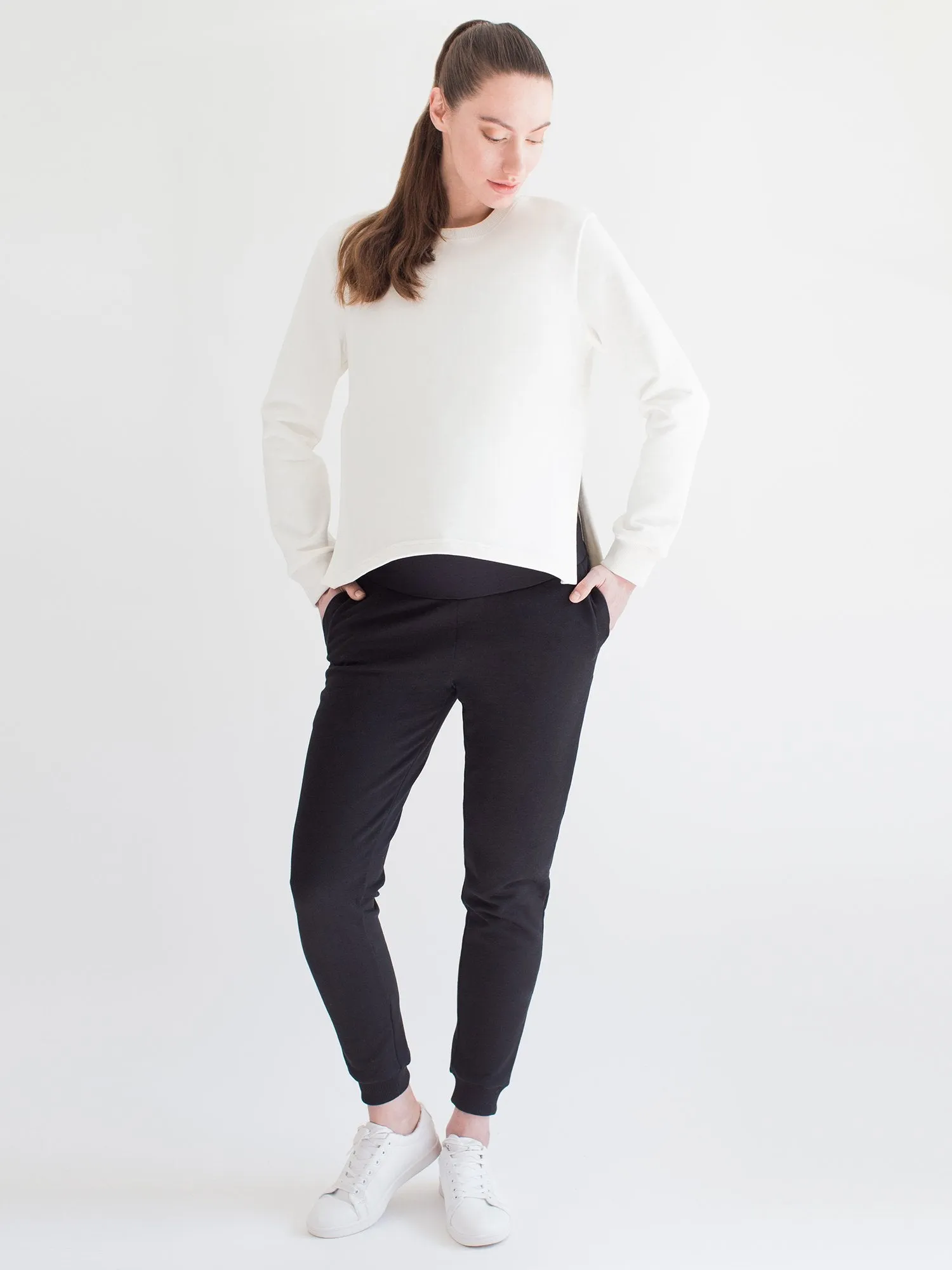MATERNITY SIDE SPLIT SWEATSHIRT, WHITE