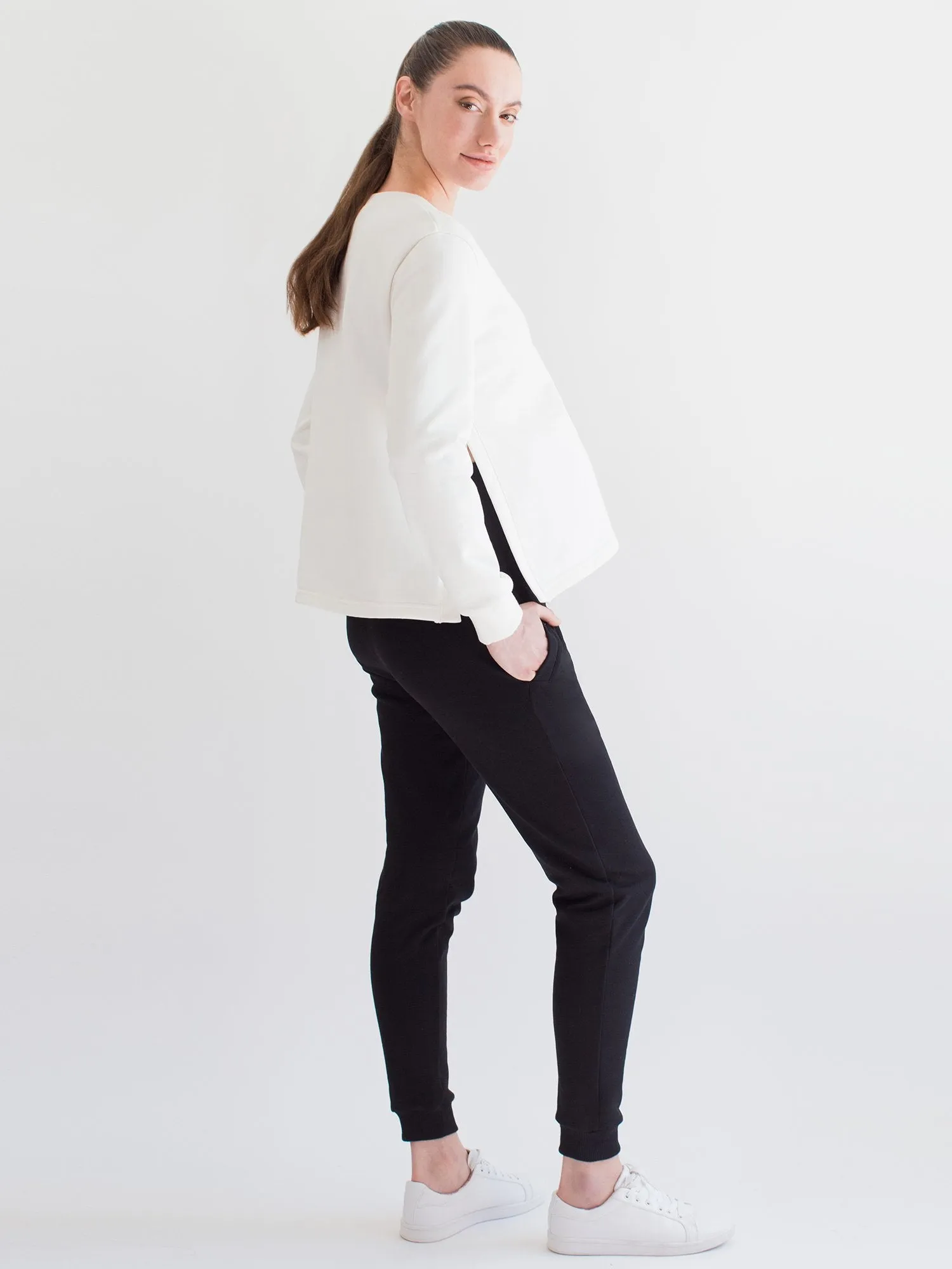 MATERNITY SIDE SPLIT SWEATSHIRT, WHITE
