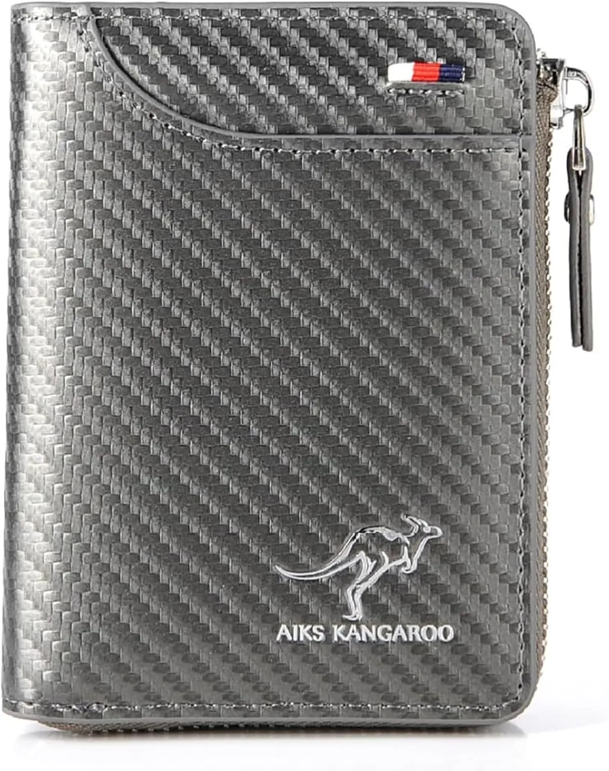 Men Wallet Zipper Purse (RFID PROTECTED), Aiks Kangaroo Wallets, Mens RFID Blocking Leather Wallet Credit Card ID Holder Zipper Purse Waterproof (Fiber Gray)