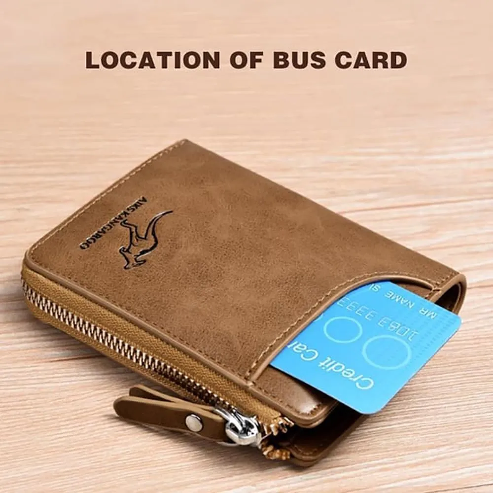 Men Wallet Zipper Purse (RFID PROTECTED), Aiks Kangaroo Wallets, Mens RFID Blocking Leather Wallet Credit Card ID Holder Zipper Purse Waterproof (Fiber Gray)