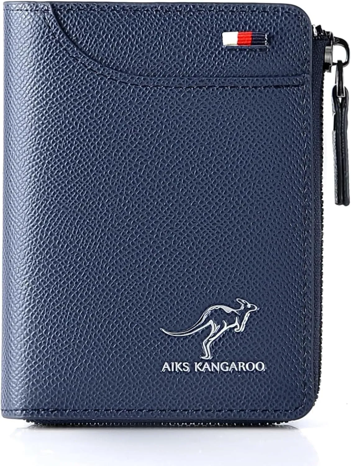 Men Wallet Zipper Purse (RFID PROTECTED), Aiks Kangaroo Wallets, Mens RFID Blocking Leather Wallet Credit Card ID Holder Zipper Purse Waterproof (Textured Blue)
